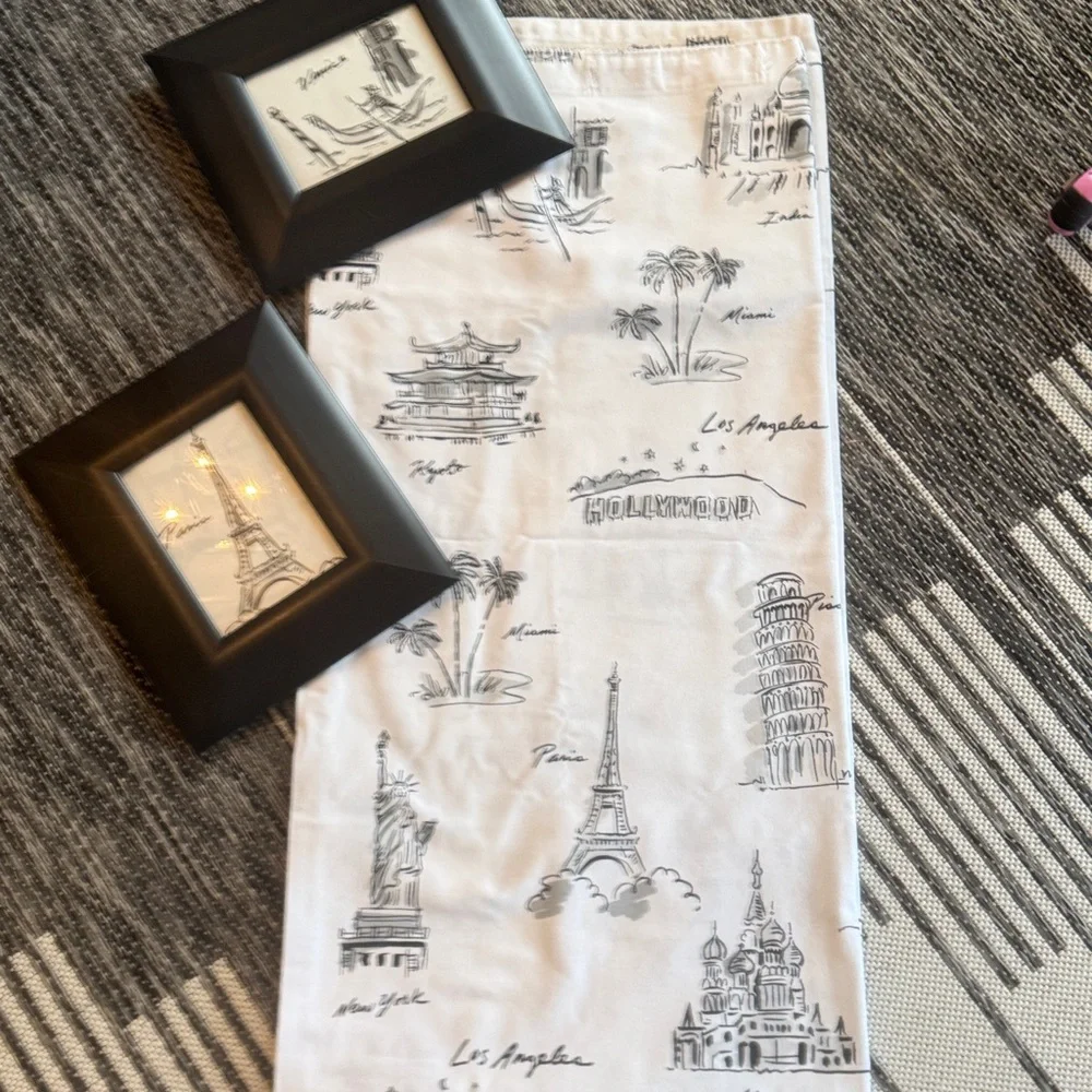 Black Framed Art and “Cities of the World” shower curtain.